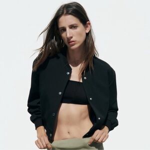 Zara cropped Black Bomber Jacket s